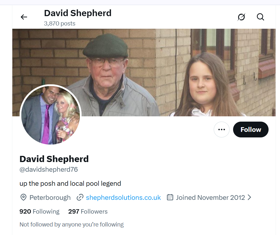 Screenshot of public X profile for David Shepherd @davidshepherd76 showing profile metadata